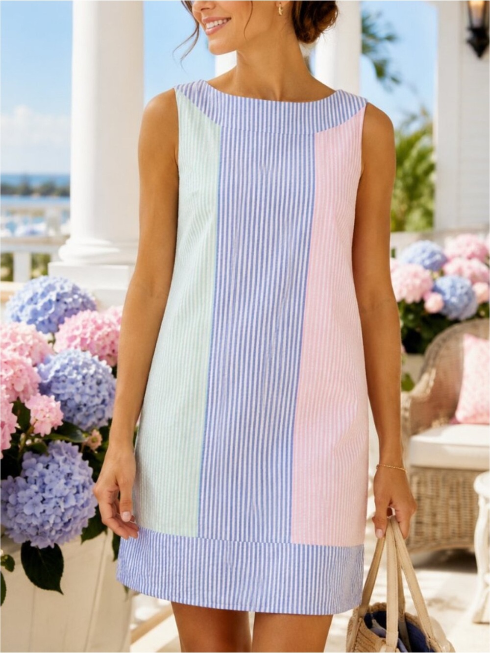 Vineyard Vines 145th Kentucky Derby Pastel Stripe Seersucker Prep Shift Dress 6